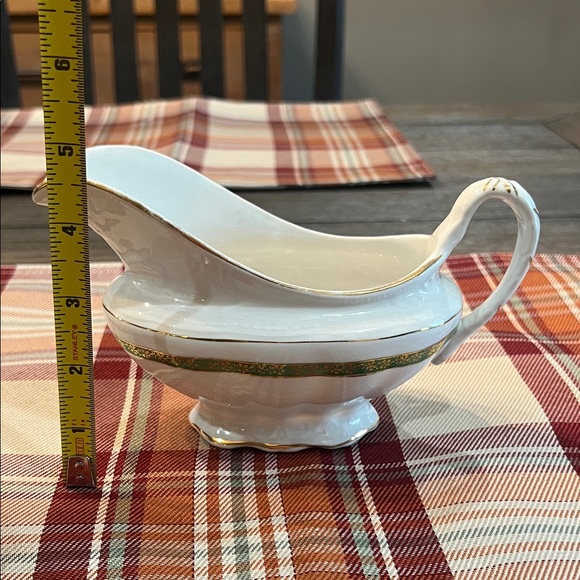 Edwin M. Knowles Gravy Boat White with Green & Gold Trim - Picture 11 of 16